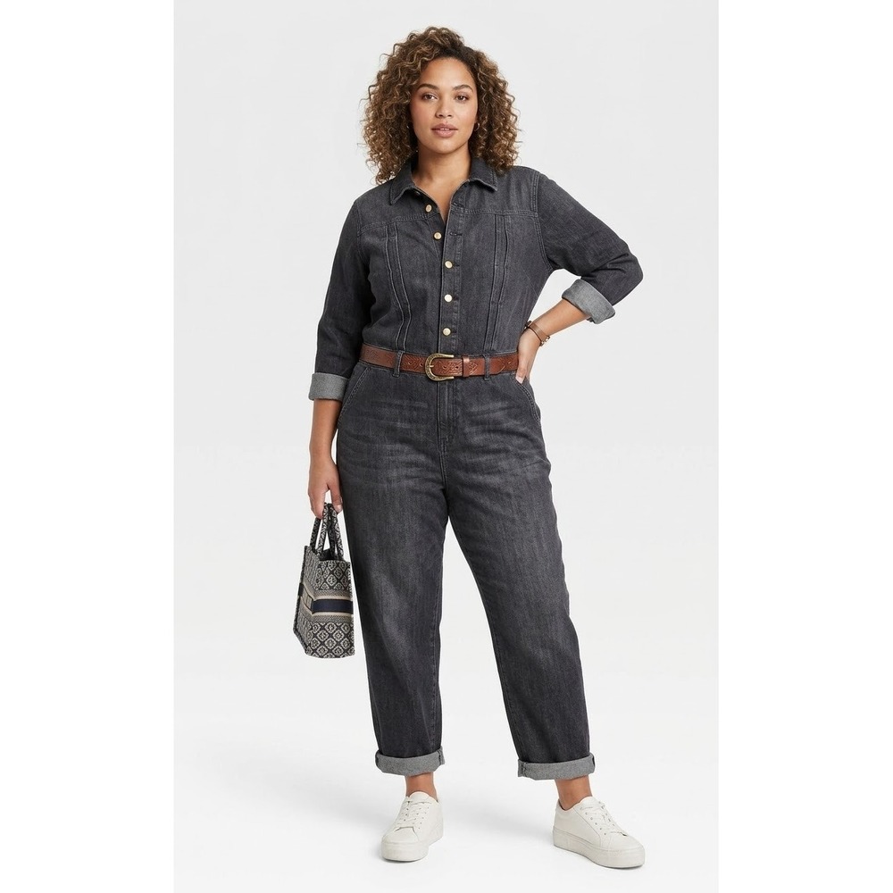 Own. NWT Black Denim Boiler Suit | Snap Front Coverall Jumpsuit | Size 16R